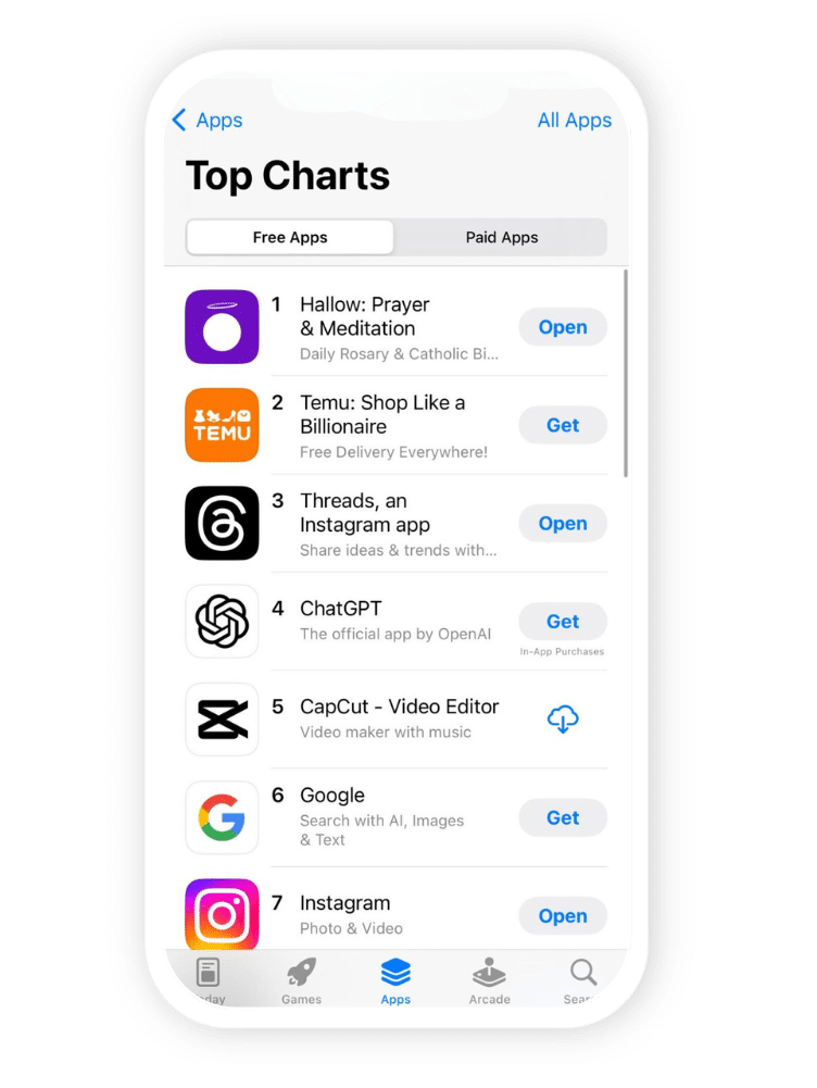 Screenshot of Apple App Store Top Charts 